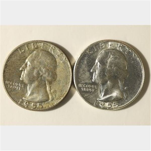 1955 & 55-D WASHINGTON SILVER QUARTERS.