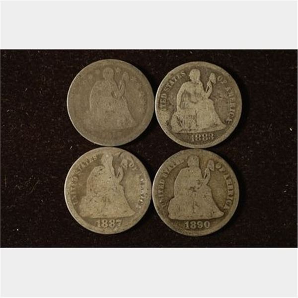 1857, 83, 87 & 1890 SILVER SEATED LIBERTY DIMES