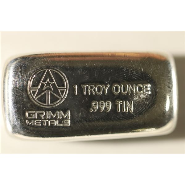 1 TROY OZ .999 TIN HAND POURED LOAF BAR PROOF LIKE