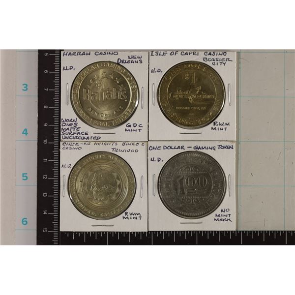 4-$1 METAL CASINO GAMING TOKENS: HARRAH'S, ISLE