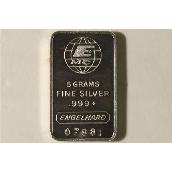 5 GRAM .999 FINE SILVER ENGELHARD INGOT 07881