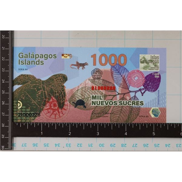 2021-GALAPAGOS ISLANDS 1000 SUCRES CRISP UNC