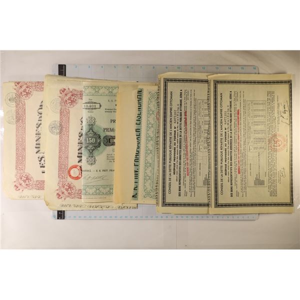 6 VINTAGE FORIEGN STOCK CERTIFICATES WITH COUPONS:
