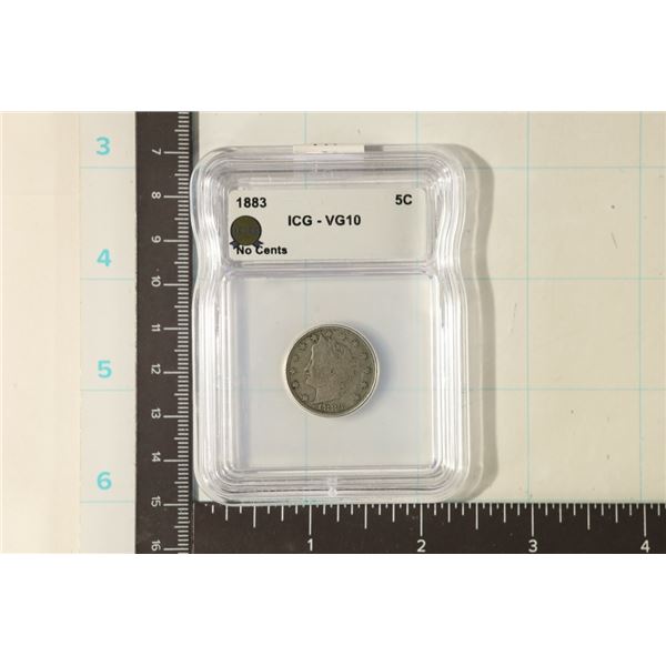1883 NO CENTS LIBERTY "V" NICKEL ICG VERY GOOD 10