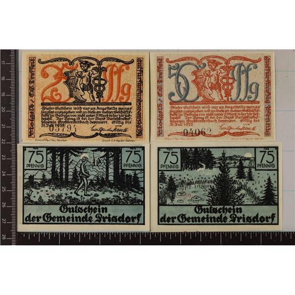 4 CIRCA 1922 GERMAN CRISP UNC NOTGLEDS: 25