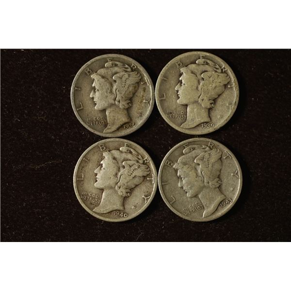 1936-D, 1939, 1940 & 1943 SILVER MERCURY DIMES