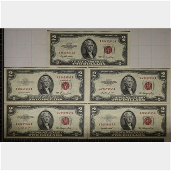 5-1963 US $2 NOTES WITH CONSECUTIVE SERIAL NUMBERS