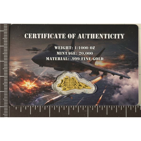 .999 FINE GOLD JET IN CERTIFICATE OF AUTHENTICITY