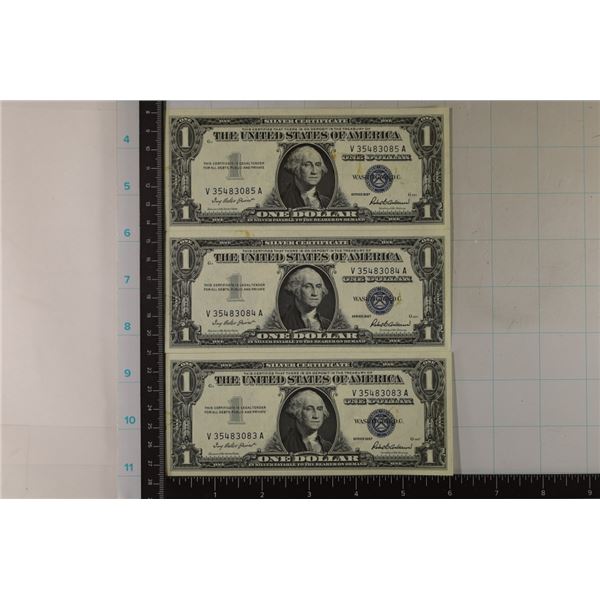 3-1957 US $1 SILVER CERTS. BLUE SEALS CRISP UNC