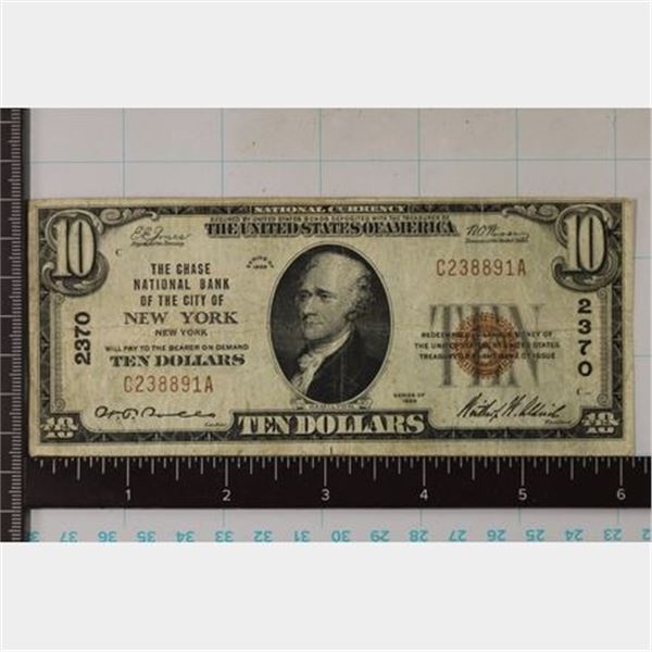 1929 US $10 NATIONAL CURRENCY BANK NEW YORK