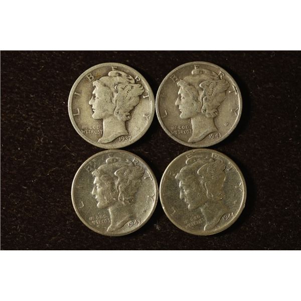 1937, 1941, 1943 & 1944 SILVER MERCURY DIMES