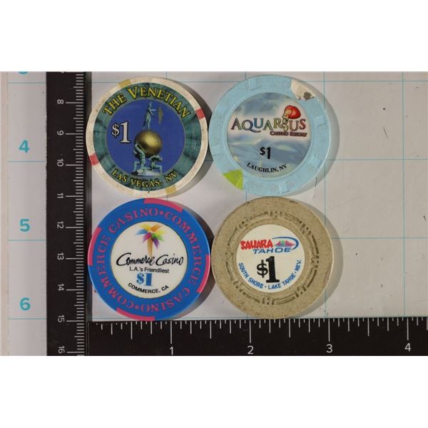4-$1 PLASTIC CASINO CHIPS: THE VENETIAN, AQUARIUS,