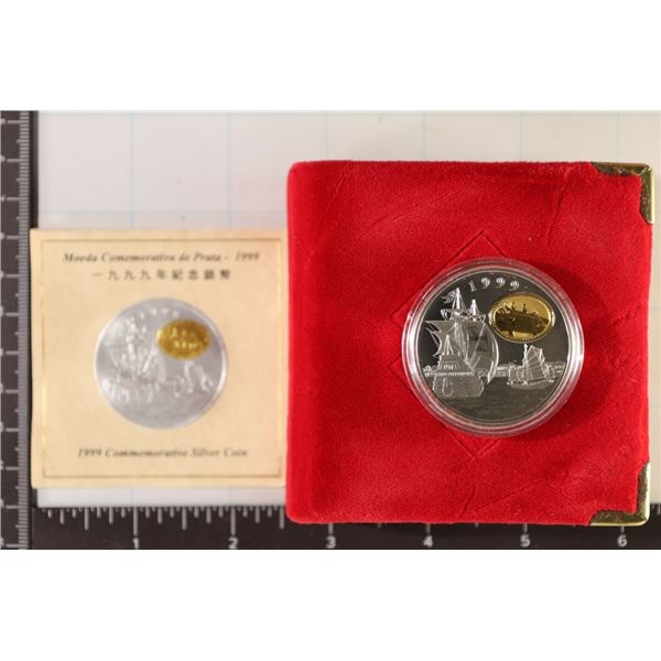 1999 MACAU STERLING SILVER PROOF 100 PATACAS WITH