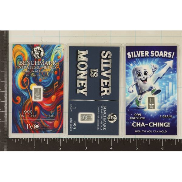 3-.999 1 GRAIN SILVER INGOTS IN LAMINTED CARDS