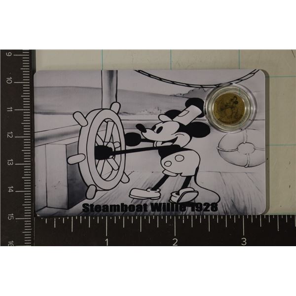.9999 GOLD 1928 STEAMBOAT WILLIE ROUND WITH COA
