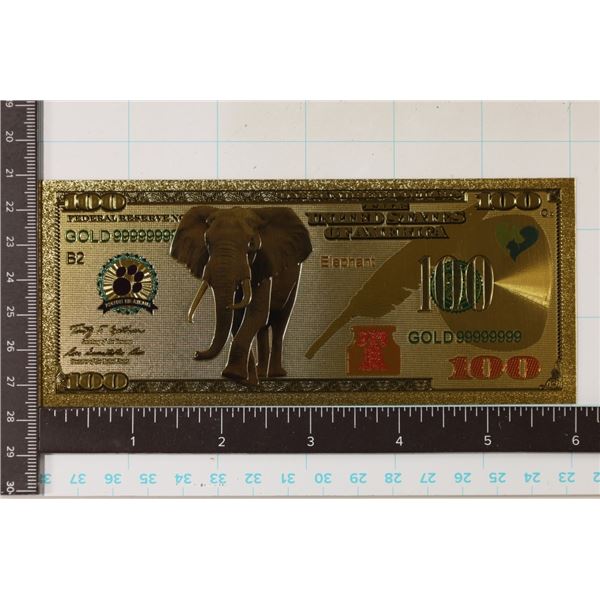 GOLD 99999999 FOIL ENDANGERED SPECIES $100 CRISP