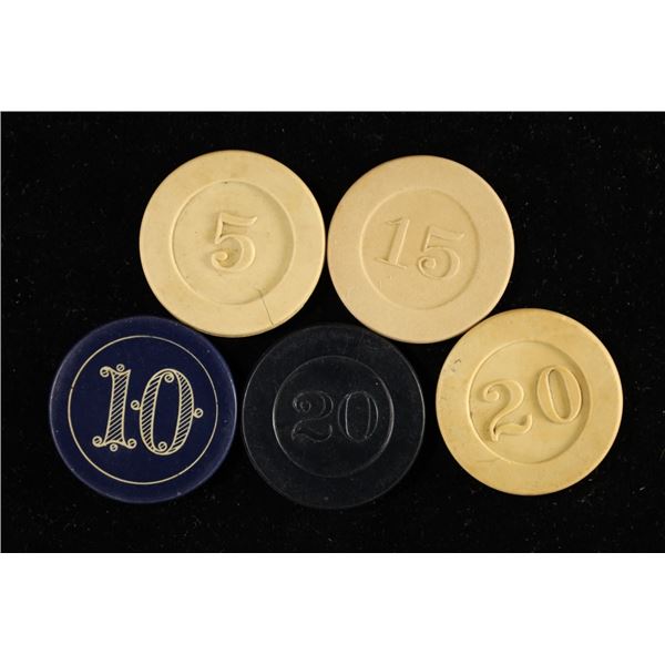 6 CLAY CASINO DENOMINATION ONLY CASINO CHIPS