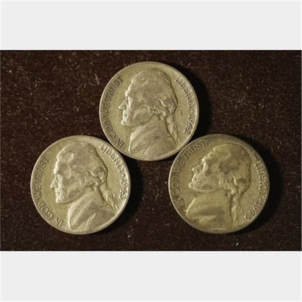 1942-S, 43-P & 1945-S 35% SILVER JEFFERSON WAR