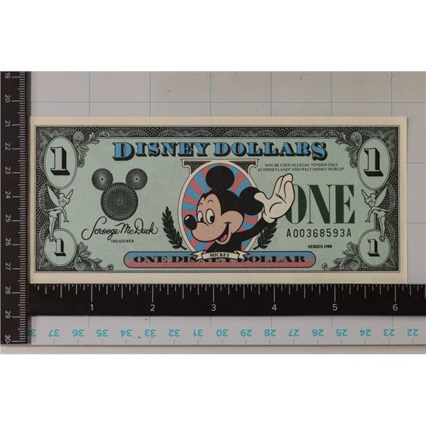 1988 DISNEY $1 "MICKEY" CRISP UNC BILL