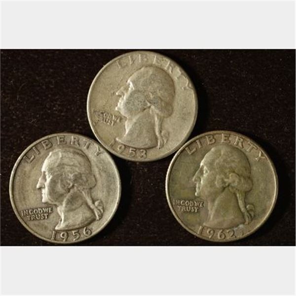 1953, 56-D AND 1962-D WASHINGTON SILVER QUARTERS