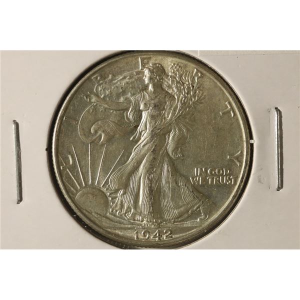 1942 SILVER WALKING LIBERTY HALF DOLLAR AU