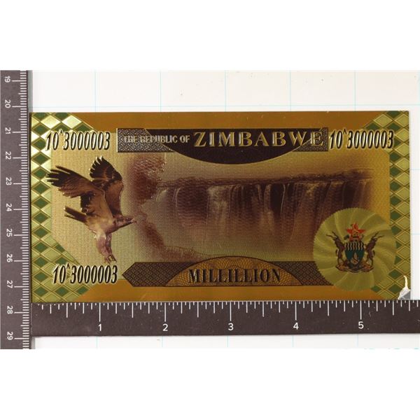 2008 ZIMBABWE GOLD FOIL MILLILLION CRISP UNC