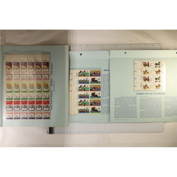 56 US UNCANCELLED POSTAGE STAMPS ON LARGE INFO