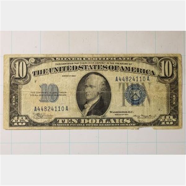 1934 US $10 BLUE SEAL SILVER CERTIFICATE