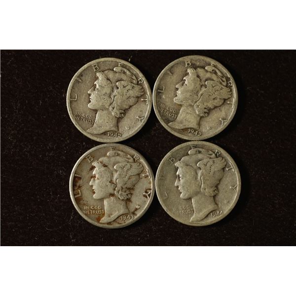 2-1942, 1943 & 1944-D SILVER MERCURY DIMES