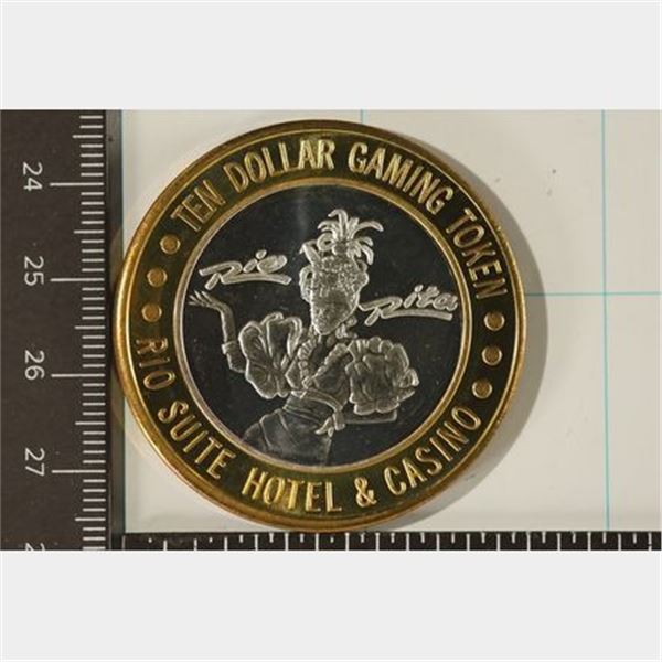 CASINO $10 SILVER TOKEN (UNC) RIO SUITE HOTEL