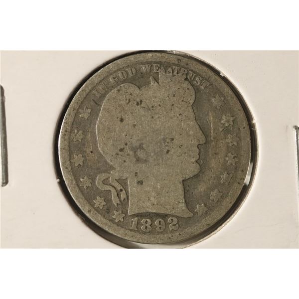 1892 SILVER BARBER QUARTER