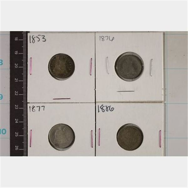1853, 76, 77 & 1886 SILVER SEATED LIBERTY DIMES