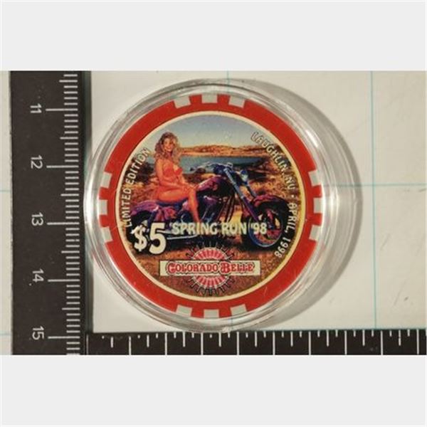 COLORADO BELLE 1998 $5 CASINO CHIP SPRING RUN