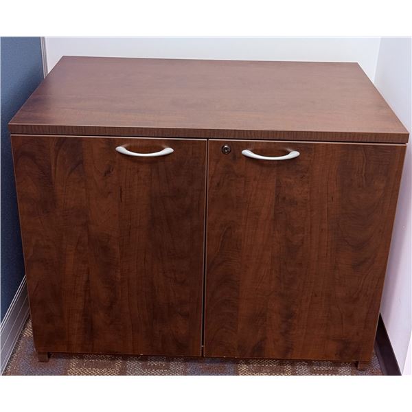 Wood Veneer Office Cabinet with Double Doors and Shelf