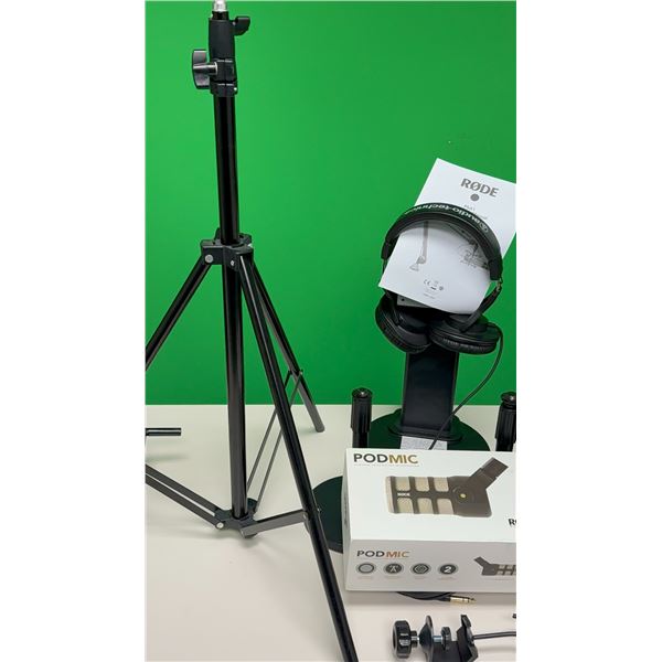 RODE PodMic, Audio-Technica Headphones, Stand & Tripod Kit