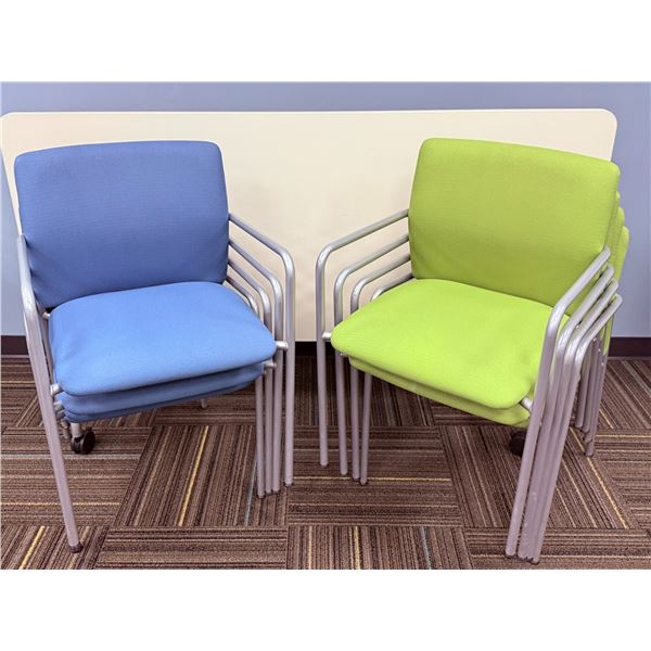 6 Stackable Office Side Chairs and 1 Folding Table