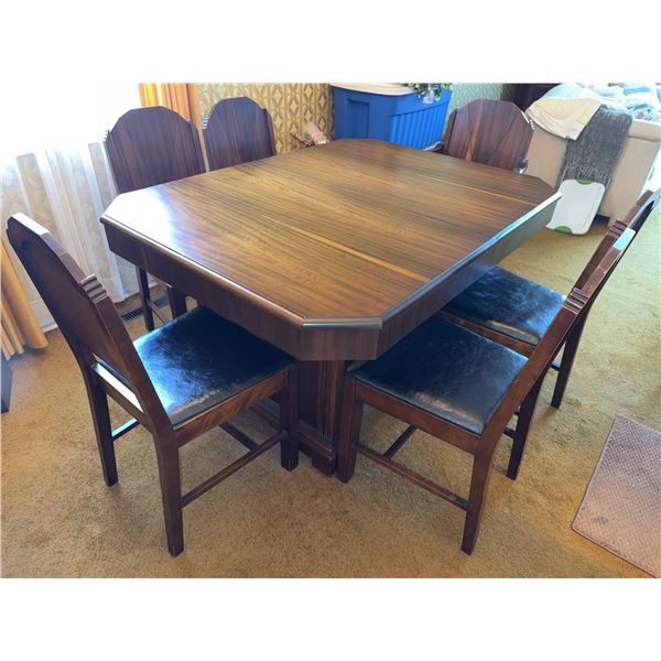 Wood Dining Table with Six Chairs and Vinyl Seats