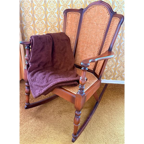 Wood and Cane Rocking Chair with Turned Arm Supports