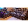 Image 1 : Plaid Sofa and Armchair Set with Skirted Bases