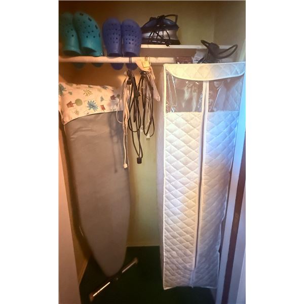 Household Utility Lot with Ironing Board, Sunbeam Iron, Crocs, and Accessories