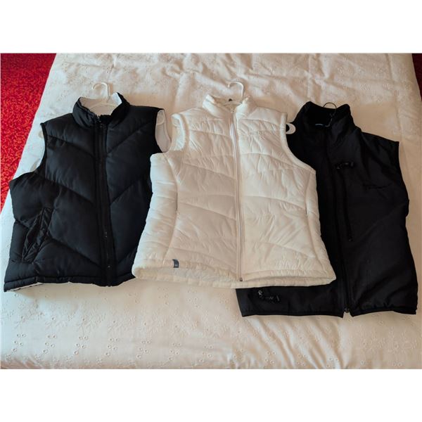 3 Ladies Size Large Puffer and Softshell Vests, Mixed Brands