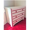 Image 3 : Wooden Three-Drawer Dresser with Red and White Painted Finish