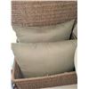 Image 3 : White Ceramic Table Lamp with Shade and Two Wicker Storage Baskets with Cushions