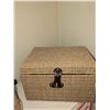 Image 7 : White Ceramic Table Lamp with Shade and Two Wicker Storage Baskets with Cushions