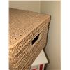 Image 9 : White Ceramic Table Lamp with Shade and Two Wicker Storage Baskets with Cushions