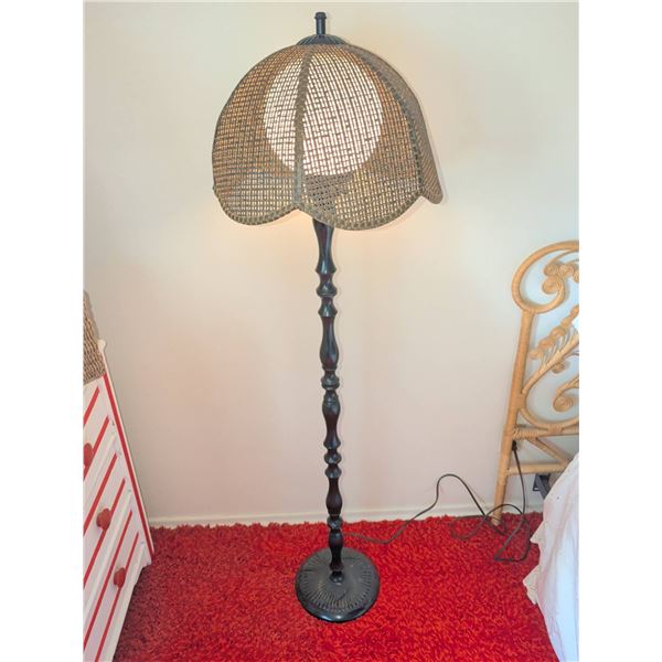 Wood Floor Lamp with Woven Rattan Shade