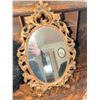 Image 2 : Black Felt Hat with Feather, Curly Wig with Cat Mask & Ornate Oval Mirror