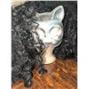 Image 3 : Black Felt Hat with Feather, Curly Wig with Cat Mask & Ornate Oval Mirror