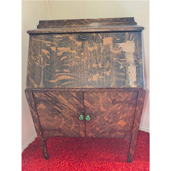 Walnut Drop-Front Secretary Desk with Bronze  Hardware