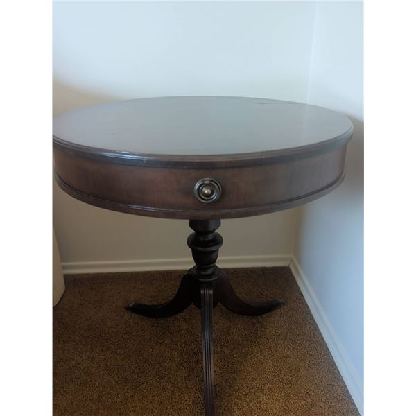 Round Mahogany Side Table & Tripod Pedestal Base